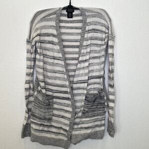 Calvin Klein Jeans Gray White Striped Open Front Knit Cardigan Lightweight